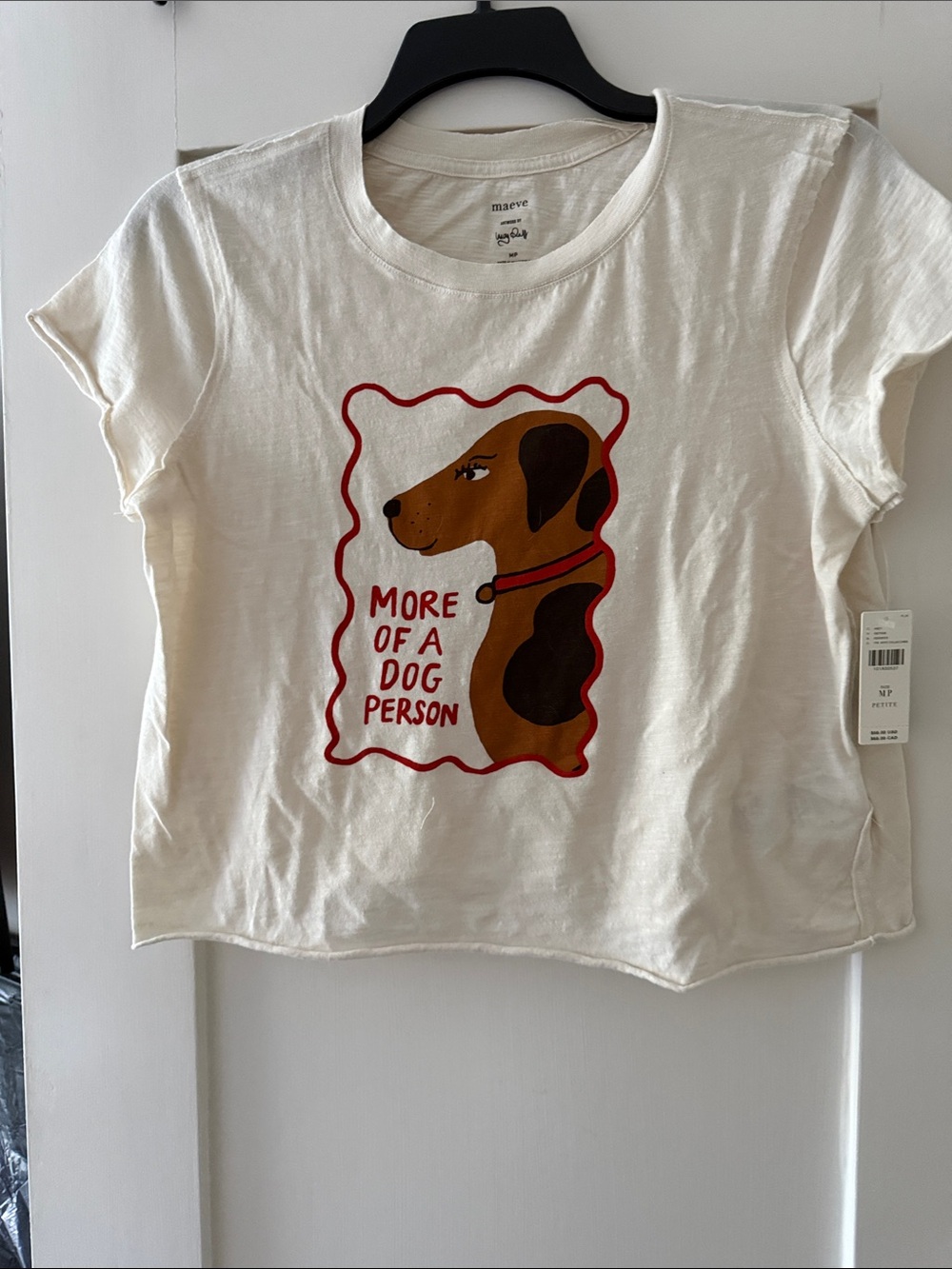 Maeve Cream Graphic Tee with Brown Dog and Red Accents